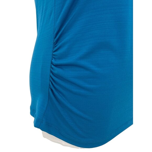 Urban Hearts Unique Teal Ruffled & Keyhole Mock Neck Short Sleeve Blouse - Picture 6 of 14